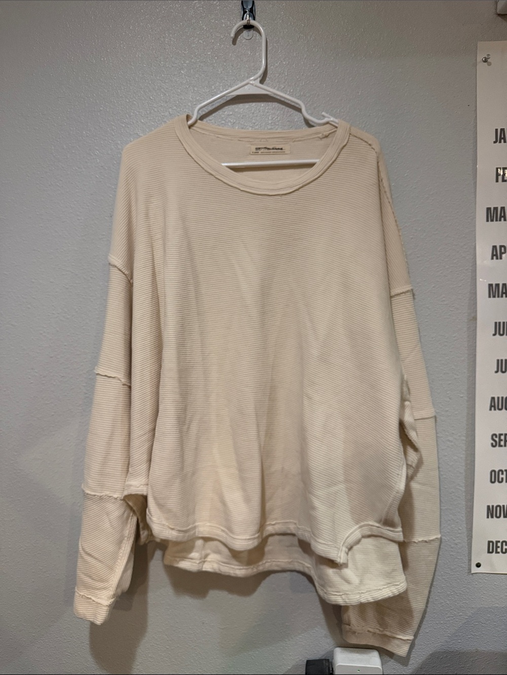 Free People Cream Waffle-Knit Oversized Long Sleeve